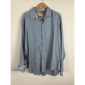 Robert Graham Men’s Button Down Shirt Size 2X Blue White Houndstooth Casual‎